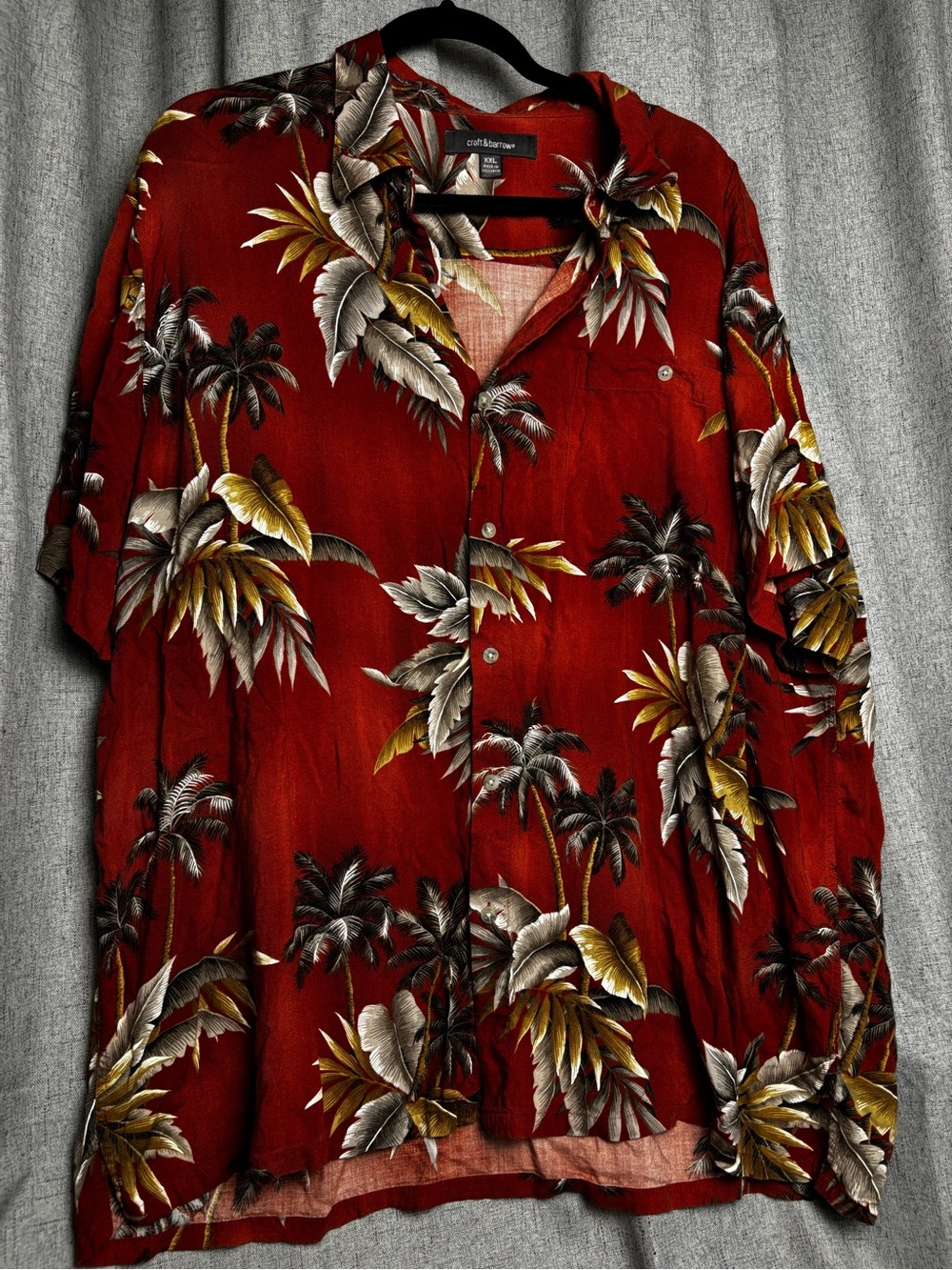 Men's burgundy Tropical Print Camp Shirt